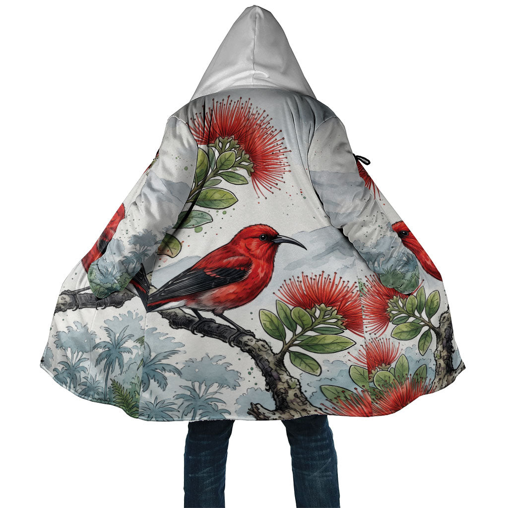 Aloha Hawaii Apapane Ohia Lehua Watercolor Cloak LT14 Unisex Watercolor - Polynesian Pride