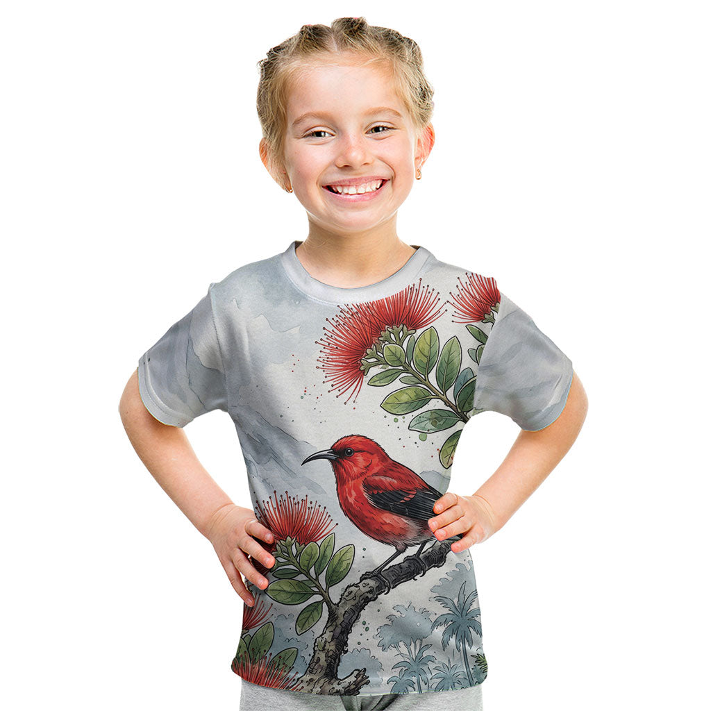 Aloha Hawaii Apapane Ohia Lehua Watercolor Kid T Shirt LT14 Watercolor - Polynesian Pride