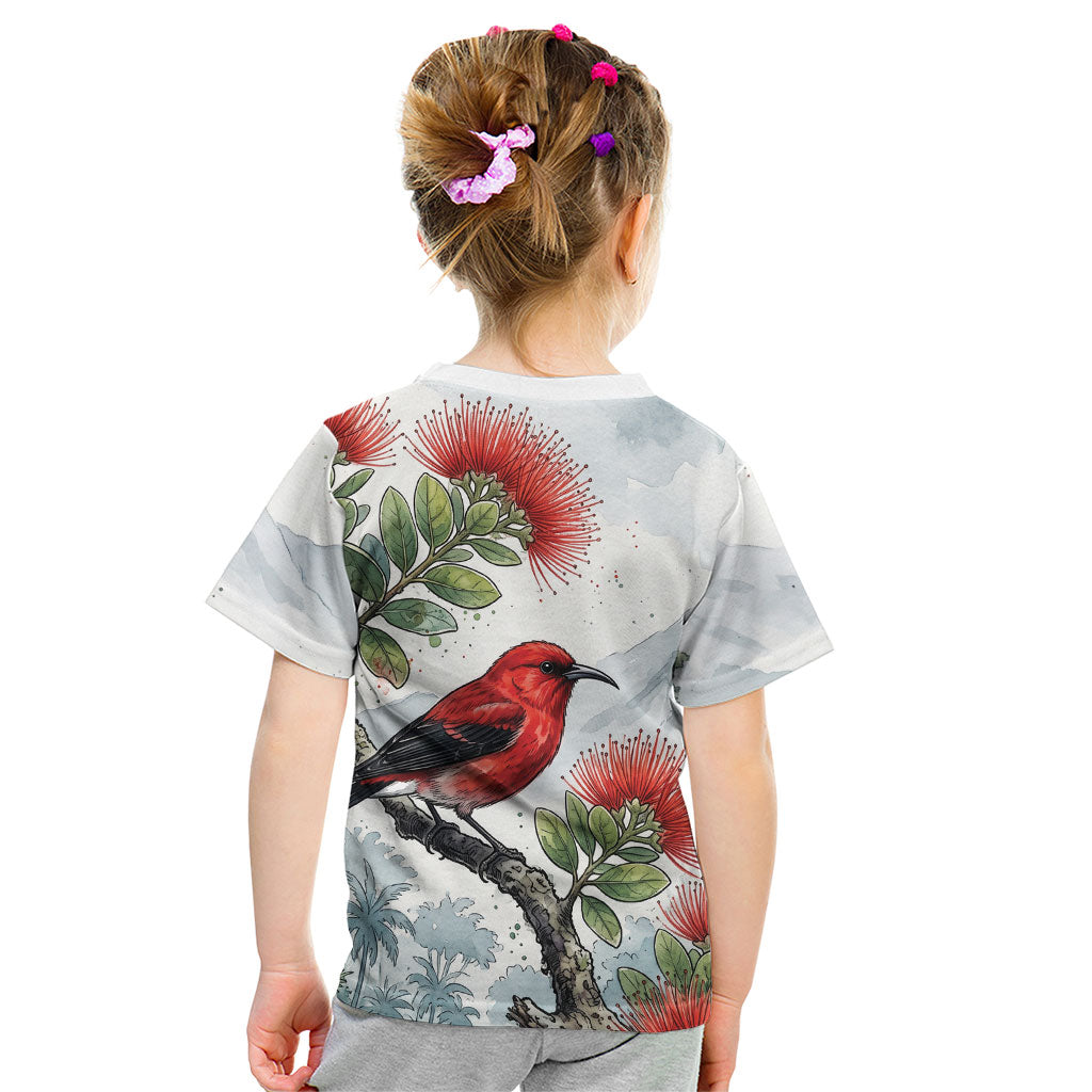 Aloha Hawaii Apapane Ohia Lehua Watercolor Kid T Shirt LT14 - Polynesian Pride