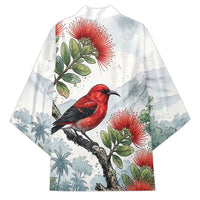 Aloha Hawaii Apapane Ohia Lehua Watercolor Kimono LT14 - Polynesian Pride