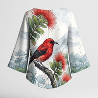 Aloha Hawaii Apapane Ohia Lehua Watercolor Kimono Sleeve Blouse LT14 - Polynesian Pride