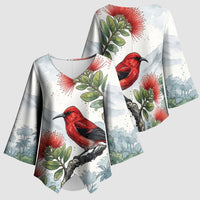 Aloha Hawaii Apapane Ohia Lehua Watercolor Kimono Sleeve Blouse LT14 - Polynesian Pride