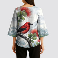 Aloha Hawaii Apapane Ohia Lehua Watercolor Kimono Sleeve Blouse LT14 - Polynesian Pride