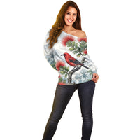 Aloha Hawaii Apapane Ohia Lehua Watercolor Off Shoulder Sweater LT14 - Polynesian Pride