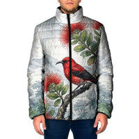 Aloha Hawaii Apapane Ohia Lehua Watercolor Padded Jacket