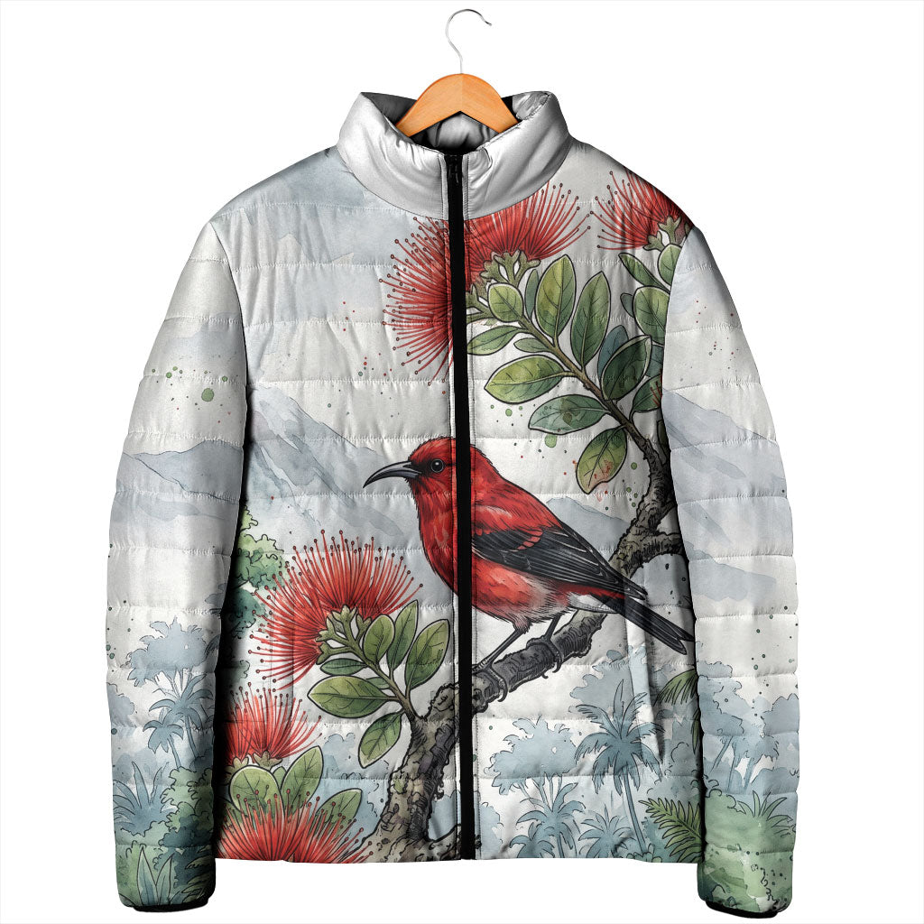Aloha Hawaii Apapane Ohia Lehua Watercolor Padded Jacket