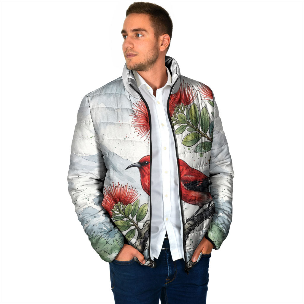 Aloha Hawaii Apapane Ohia Lehua Watercolor Padded Jacket