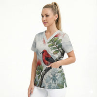 Aloha Hawaii Apapane Ohia Lehua Watercolor Scrub Top LT14 - Polynesian Pride