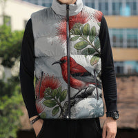 Aloha Hawaii Apapane Ohia Lehua Watercolor Sleeveless Puffer Jacket LT14 - Polynesian Pride