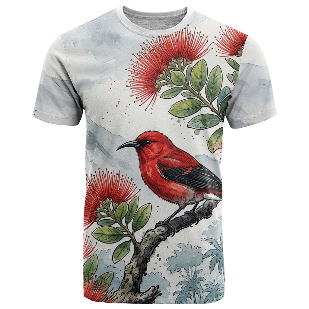 Aloha Hawaii Apapane Ohia Lehua Watercolor T Shirt LT14 Watercolor - Polynesian Pride