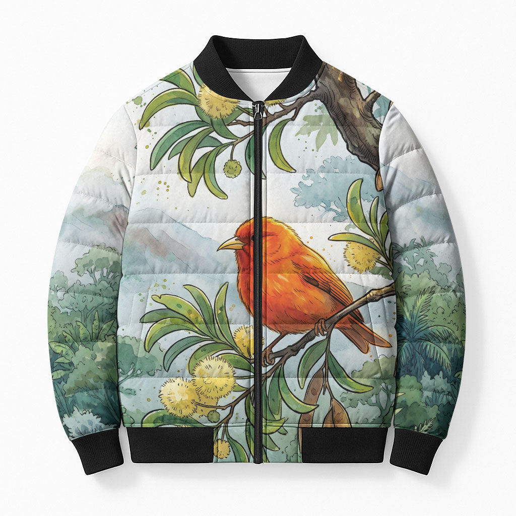 Aloha Hawaii Akepa Koa Tree Watercolor Bomber Puffer Jacket LT14 Unisex Watercolor - Polynesian Pride