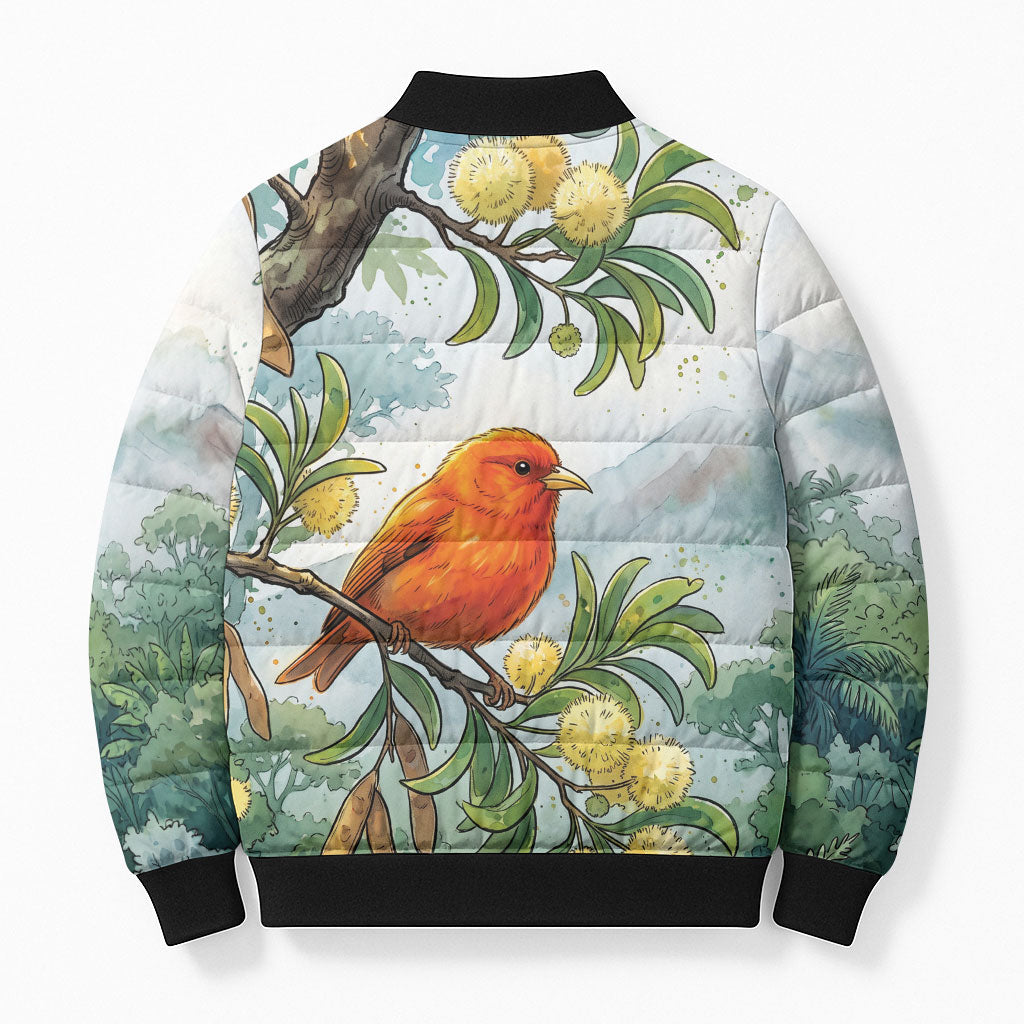 Aloha Hawaii Akepa Koa Tree Watercolor Bomber Puffer Jacket LT14 - Polynesian Pride