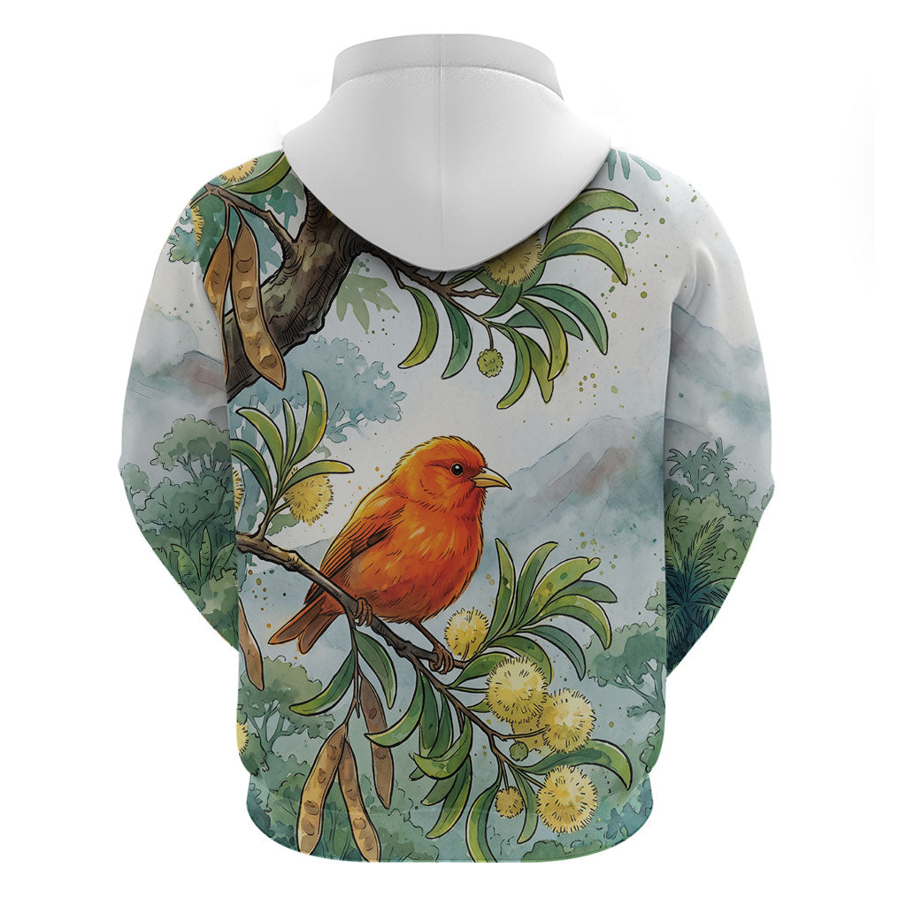 Aloha Hawaii Akepa Koa Tree Watercolor Hoodie