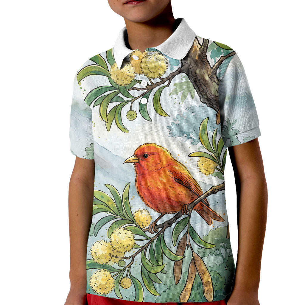 Aloha Hawaii Akepa Koa Tree Watercolor Kid Polo Shirt LT14 Kid Watercolor - Polynesian Pride