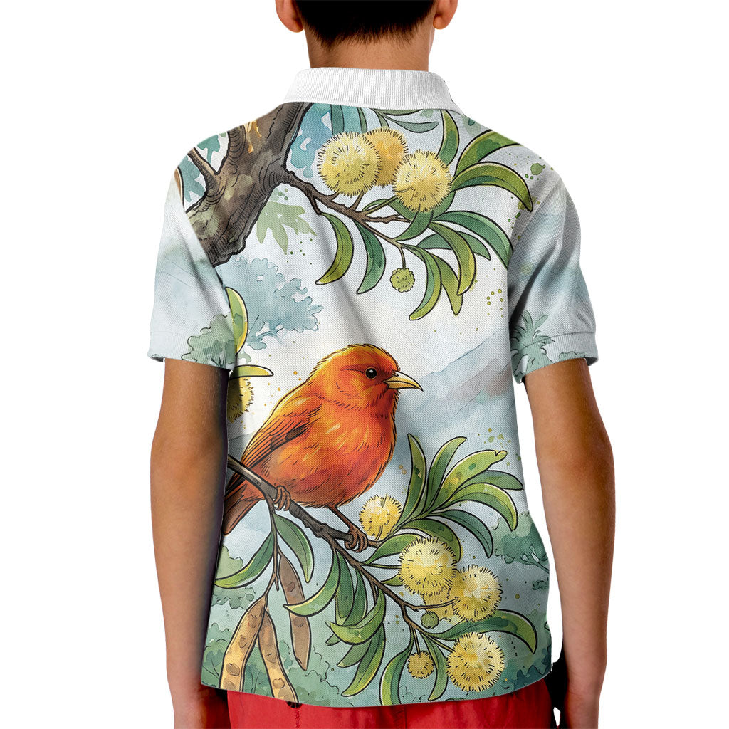 Aloha Hawaii Akepa Koa Tree Watercolor Kid Polo Shirt LT14 - Polynesian Pride
