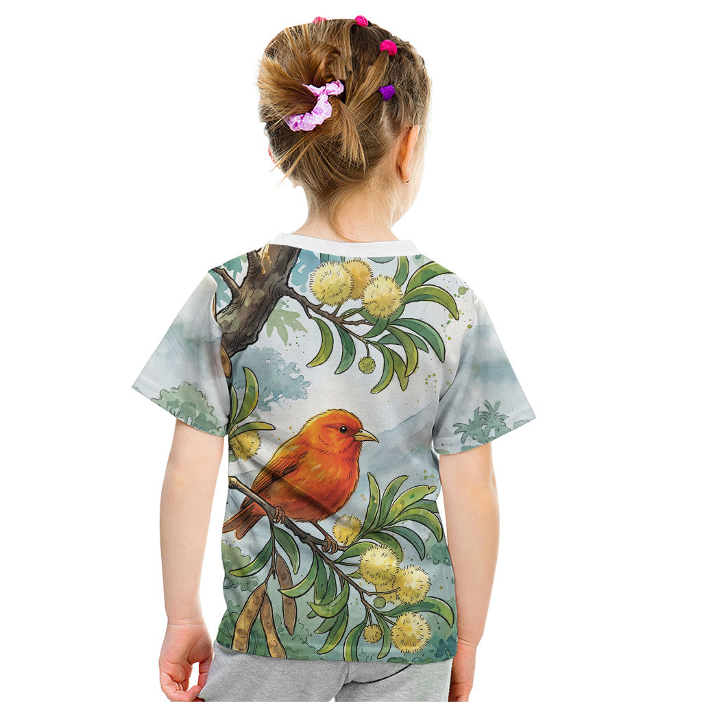 Aloha Hawaii Akepa Koa Tree Watercolor Kid T Shirt