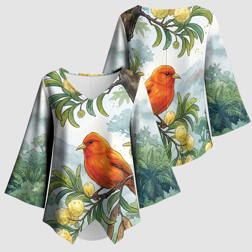 Aloha Hawaii Akepa Koa Tree Watercolor Kimono Sleeve Blouse LT14 - Polynesian Pride