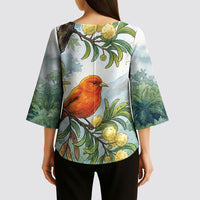 Aloha Hawaii Akepa Koa Tree Watercolor Kimono Sleeve Blouse LT14 - Polynesian Pride