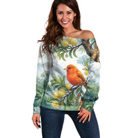 Aloha Hawaii Akepa Koa Tree Watercolor Off Shoulder Sweater LT14 Women Watercolor - Polynesian Pride
