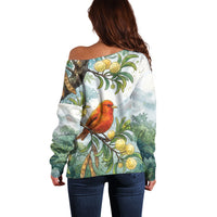 Aloha Hawaii Akepa Koa Tree Watercolor Off Shoulder Sweater LT14 - Polynesian Pride