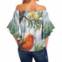 Aloha Hawaii Akepa Koa Tree Watercolor Off Shoulder Wrap Waist Top LT14 - Polynesian Pride