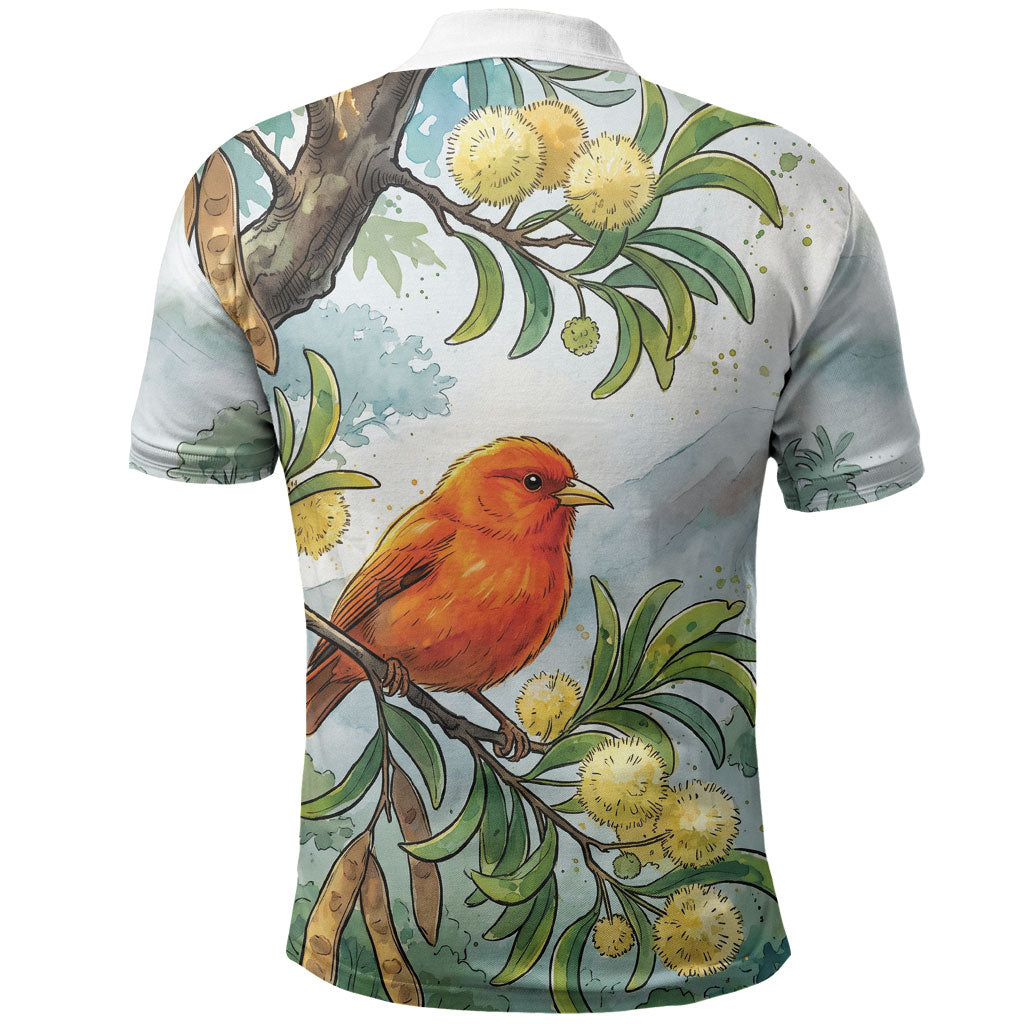 Aloha Hawaii Akepa Koa Tree Watercolor Polo Shirt LT14 - Polynesian Pride