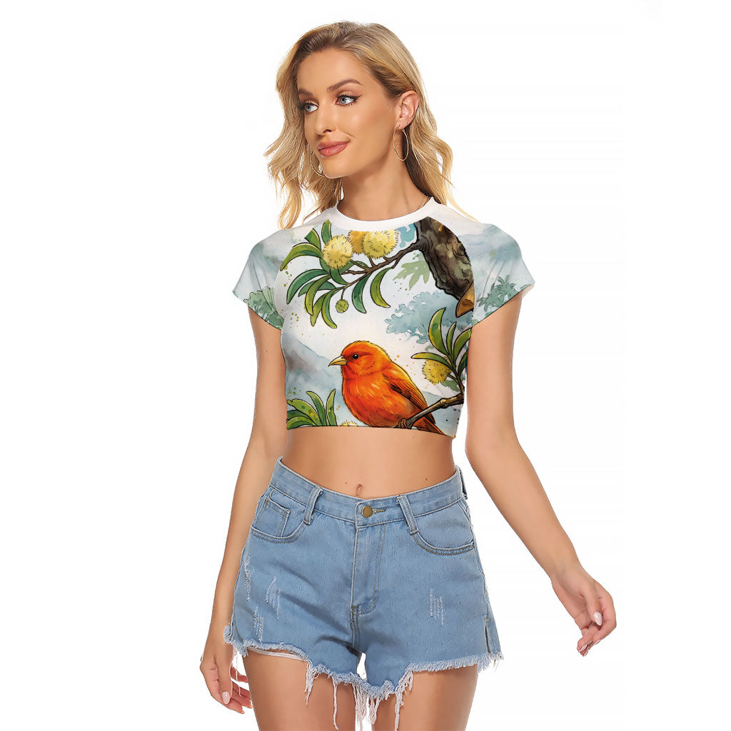 Aloha Hawaii Akepa Koa Tree Watercolor Raglan Cropped T Shirt