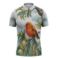 Aloha Hawaii Akepa Koa Tree Watercolor Zipper Polo Shirt