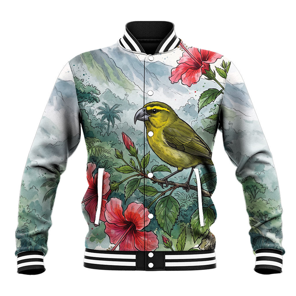 Aloha Hawaii Maui Parrotbill Hibiscus Watercolor Baseball Jacket
