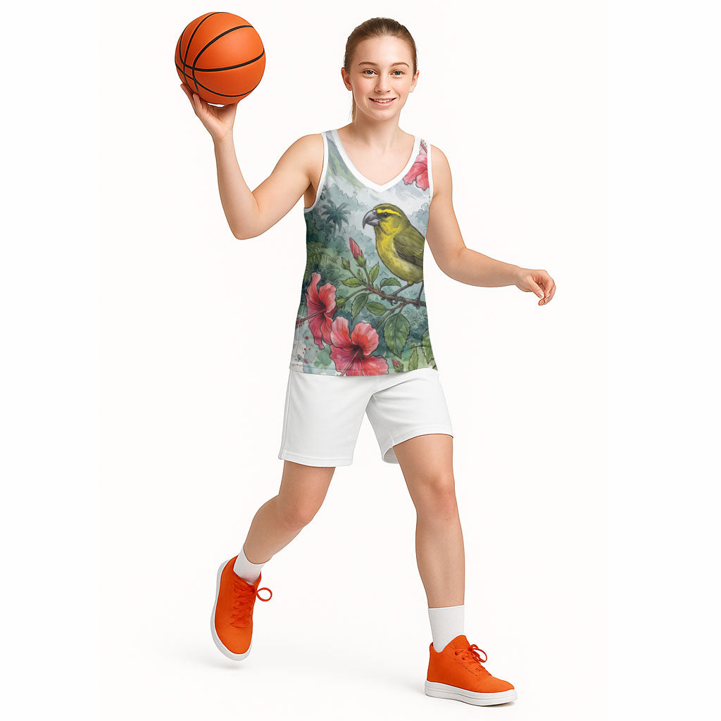 Aloha Hawaii Maui Parrotbill Hibiscus Watercolor Basketball Jersey LT14 - Polynesian Pride
