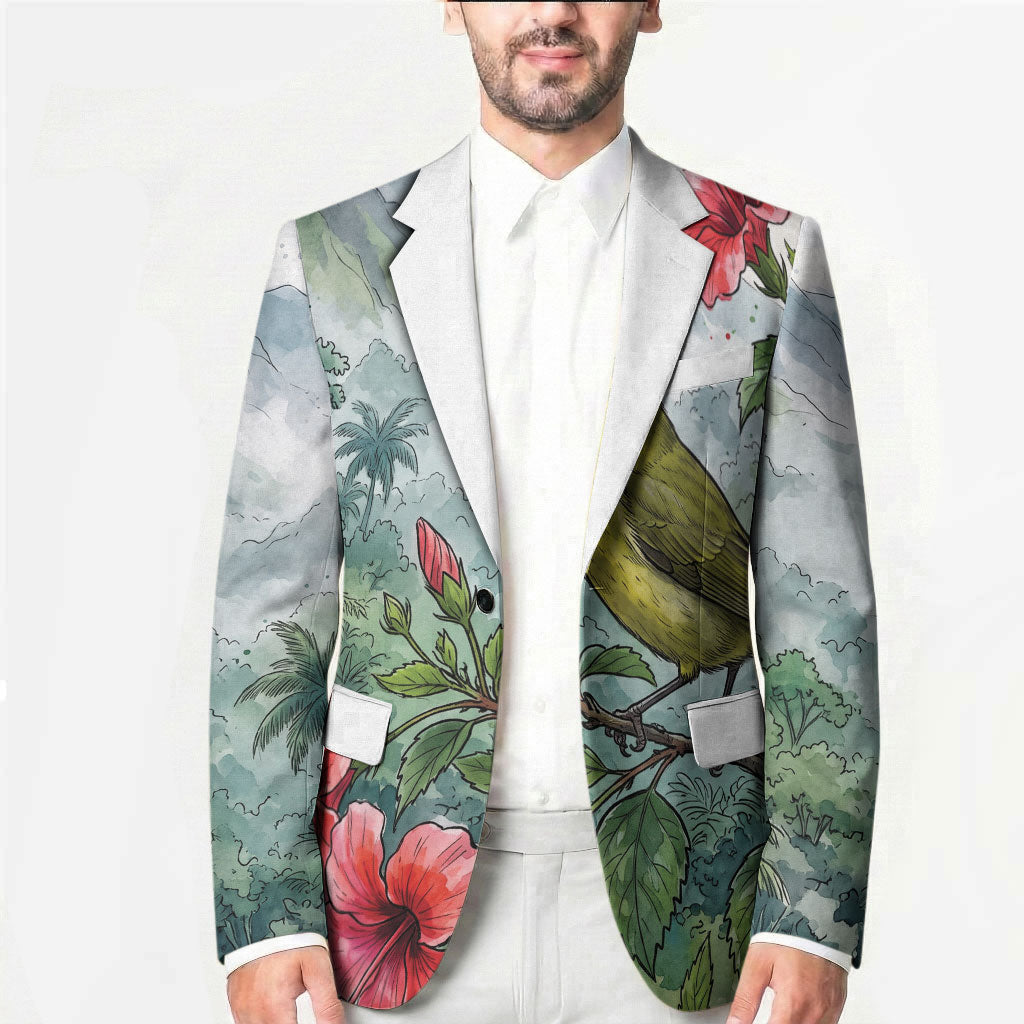 Aloha Hawaii Maui Parrotbill Hibiscus Watercolor Blazer LT14 - Polynesian Pride
