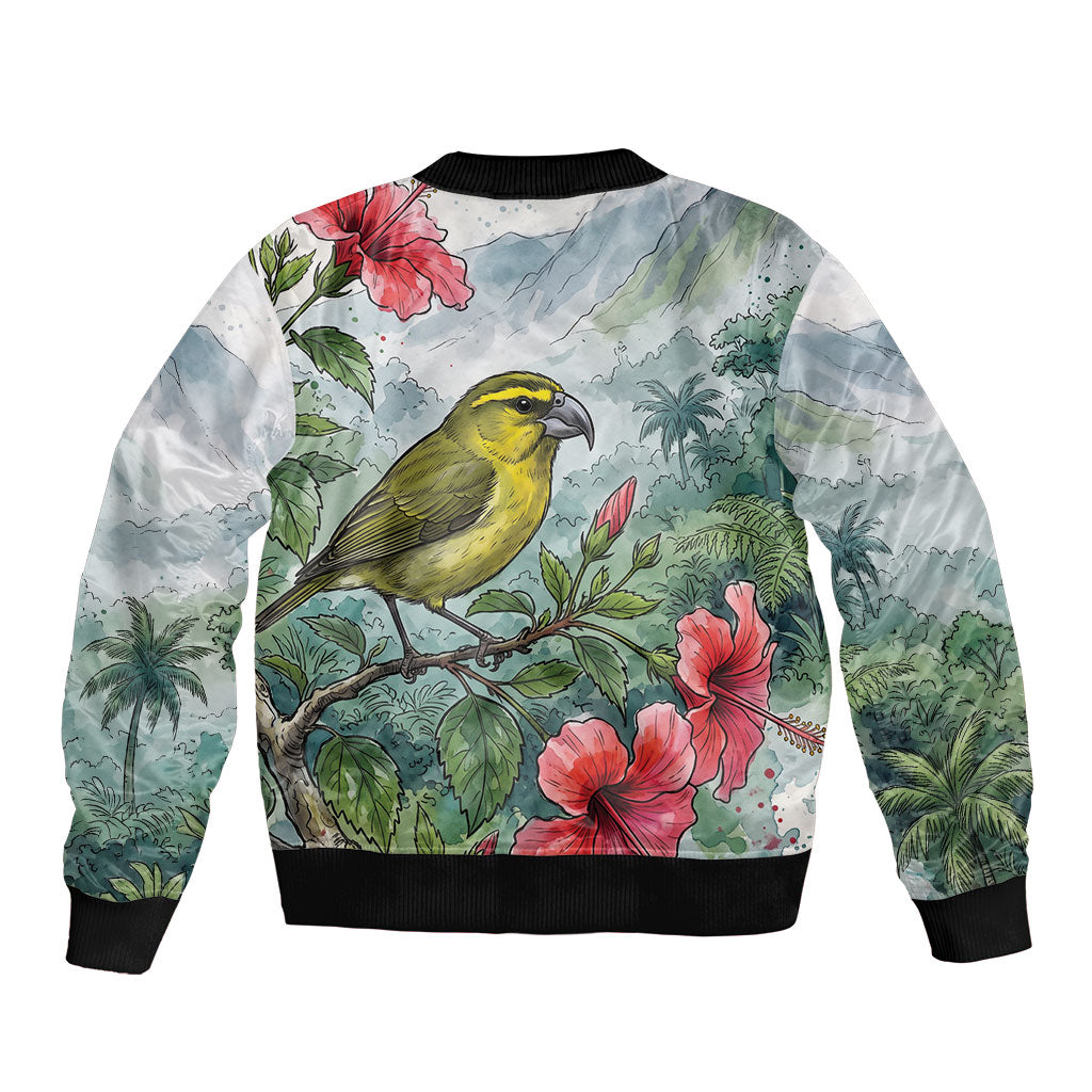 Aloha Hawaii Maui Parrotbill Hibiscus Watercolor Bomber Jacket LT14 - Polynesian Pride