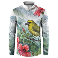 Aloha Hawaii Maui Parrotbill Hibiscus Watercolor Button Sweatshirt LT14 Watercolor - Polynesian Pride
