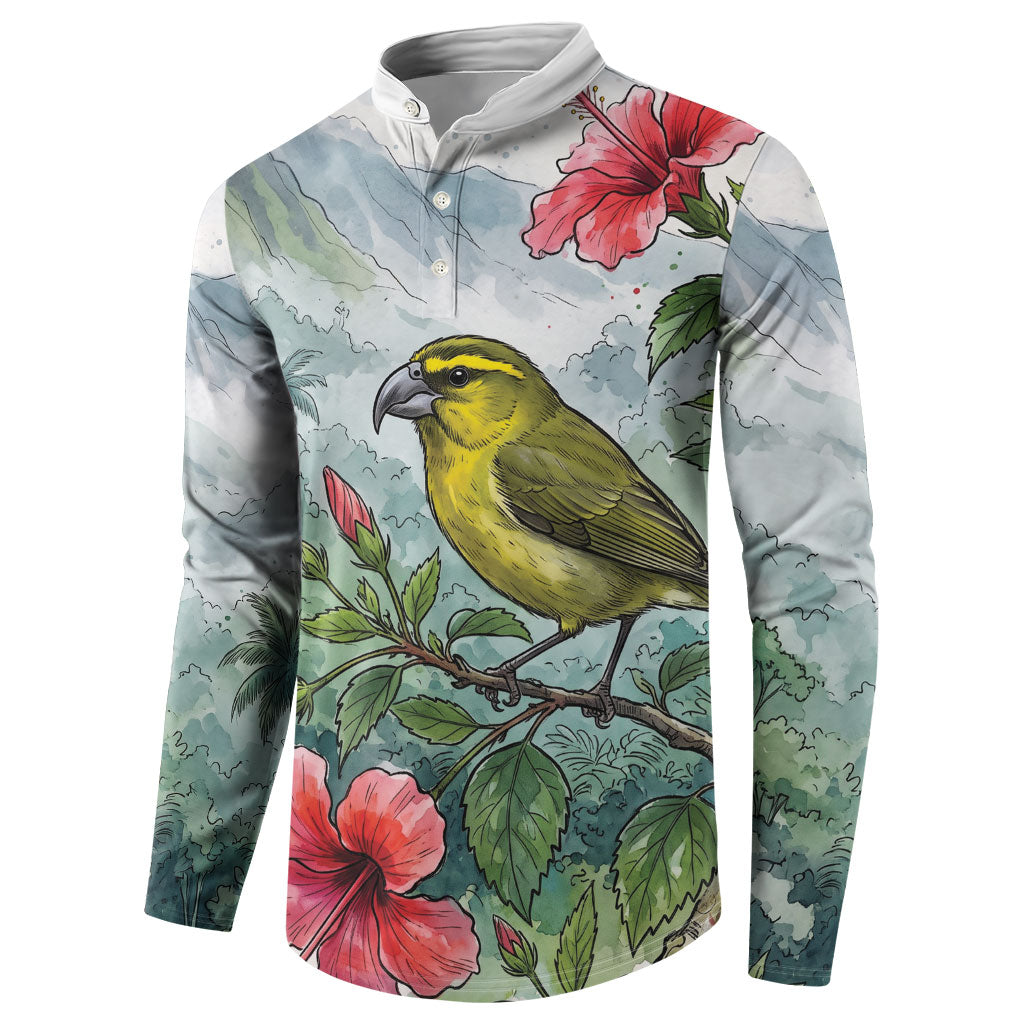 Aloha Hawaii Maui Parrotbill Hibiscus Watercolor Button Sweatshirt LT14 - Polynesian Pride