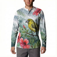 Aloha Hawaii Maui Parrotbill Hibiscus Watercolor Button Sweatshirt LT14 - Polynesian Pride
