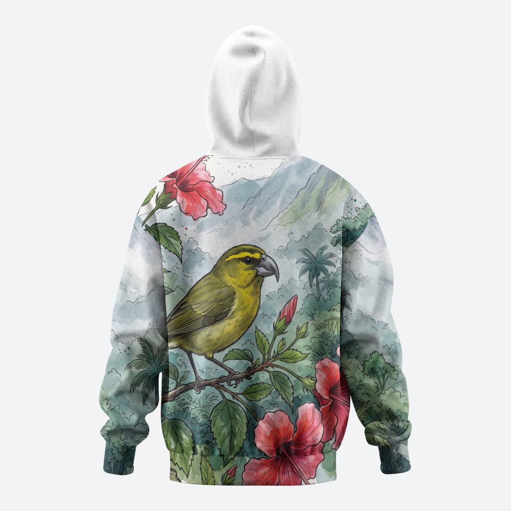 Aloha Hawaii Maui Parrotbill Hibiscus Watercolor Hoodie LT14 - Polynesian Pride