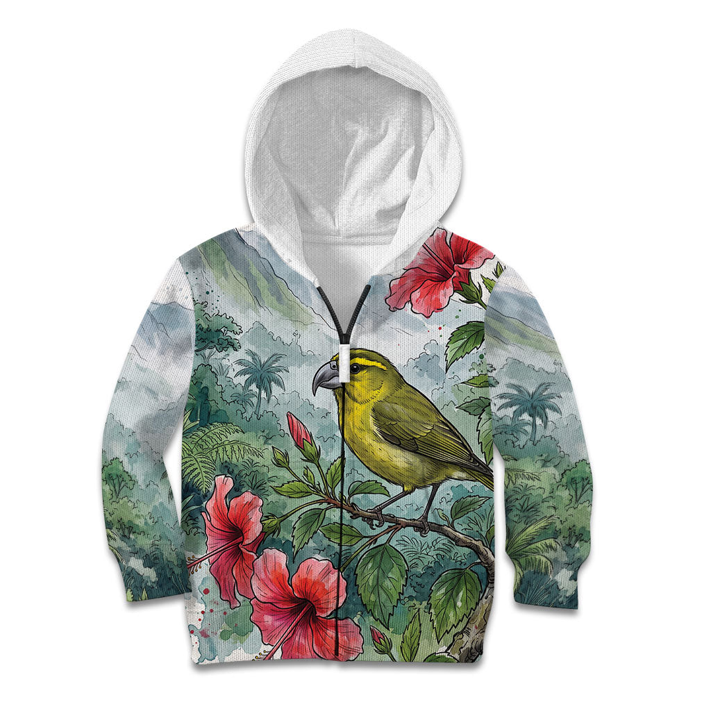 Aloha Hawaii Maui Parrotbill Hibiscus Watercolor Kid Hoodie LT14 Zip Hoodie Watercolor - Polynesian Pride