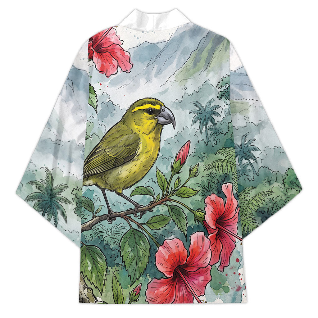 Aloha Hawaii Maui Parrotbill Hibiscus Watercolor Kimono LT14 - Polynesian Pride