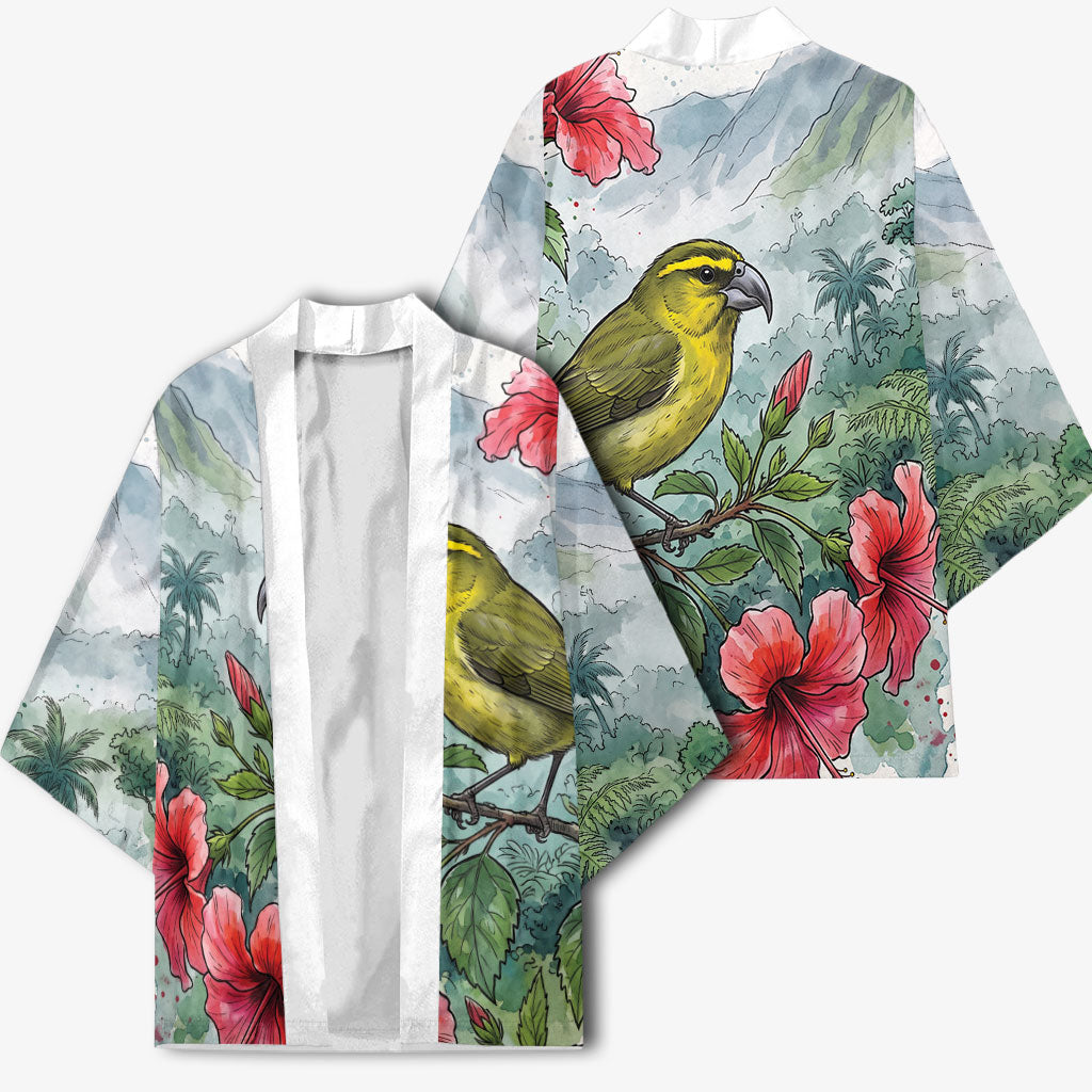 Aloha Hawaii Maui Parrotbill Hibiscus Watercolor Kimono LT14 - Polynesian Pride