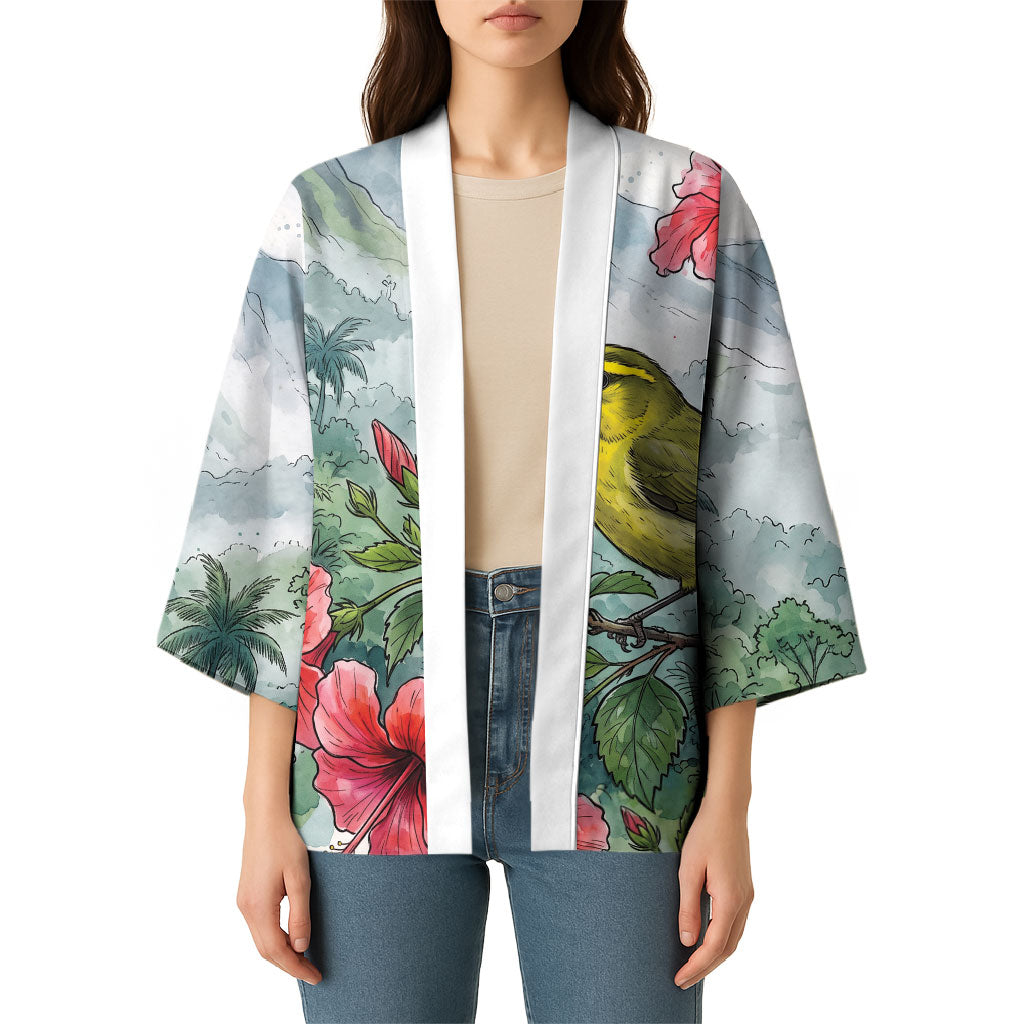 Aloha Hawaii Maui Parrotbill Hibiscus Watercolor Kimono LT14 - Polynesian Pride