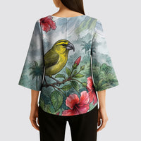 Aloha Hawaii Maui Parrotbill Hibiscus Watercolor Kimono Sleeve Blouse LT14 - Polynesian Pride