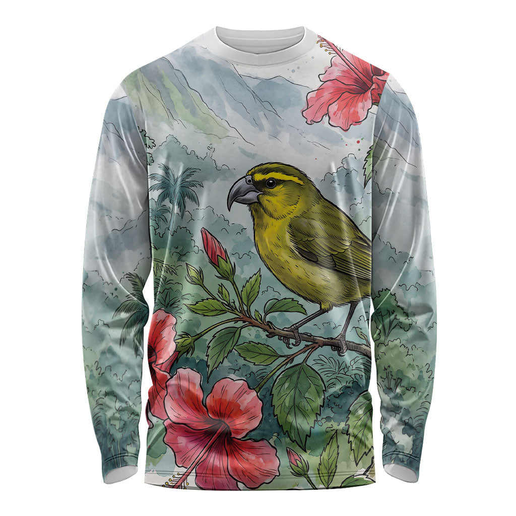 Aloha Hawaii Maui Parrotbill Hibiscus Watercolor Long Sleeve Shirt LT14 Unisex Watercolor - Polynesian Pride