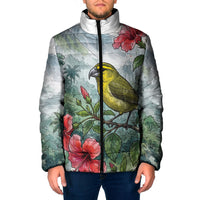Aloha Hawaii Maui Parrotbill Hibiscus Watercolor Padded Jacket
