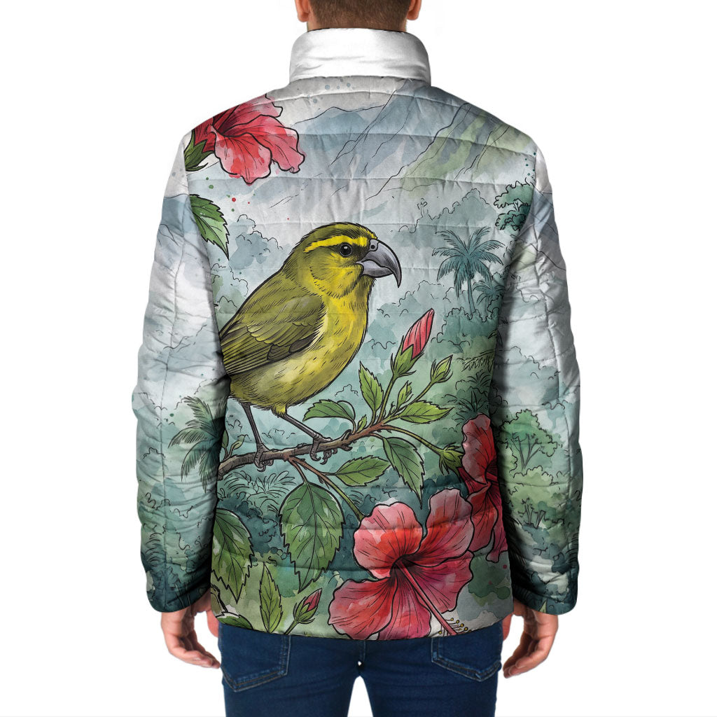 Aloha Hawaii Maui Parrotbill Hibiscus Watercolor Padded Jacket