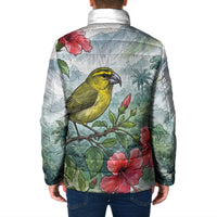 Aloha Hawaii Maui Parrotbill Hibiscus Watercolor Padded Jacket