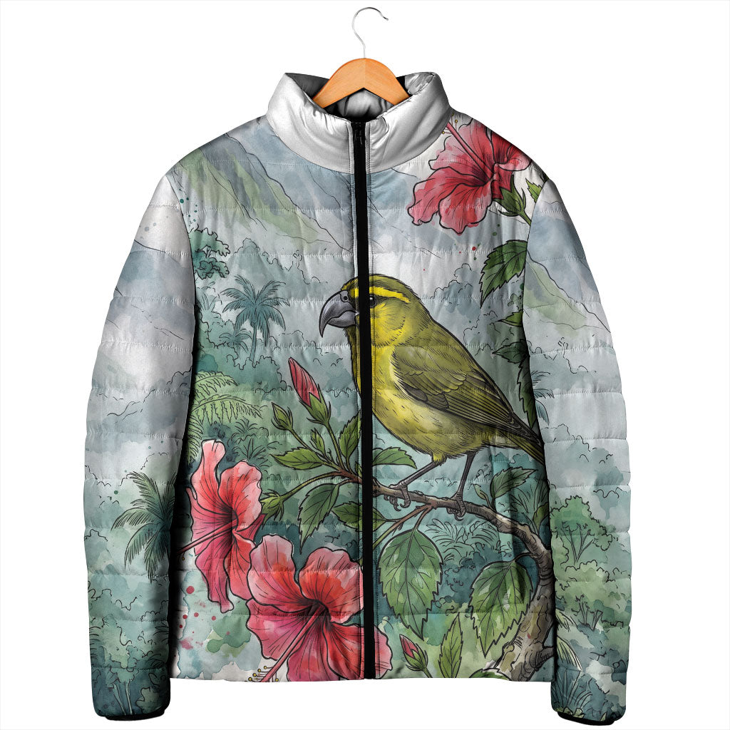 Aloha Hawaii Maui Parrotbill Hibiscus Watercolor Padded Jacket