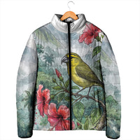 Aloha Hawaii Maui Parrotbill Hibiscus Watercolor Padded Jacket