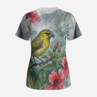 Aloha Hawaii Maui Parrotbill Hibiscus Watercolor Scrub Top LT14 - Polynesian Pride