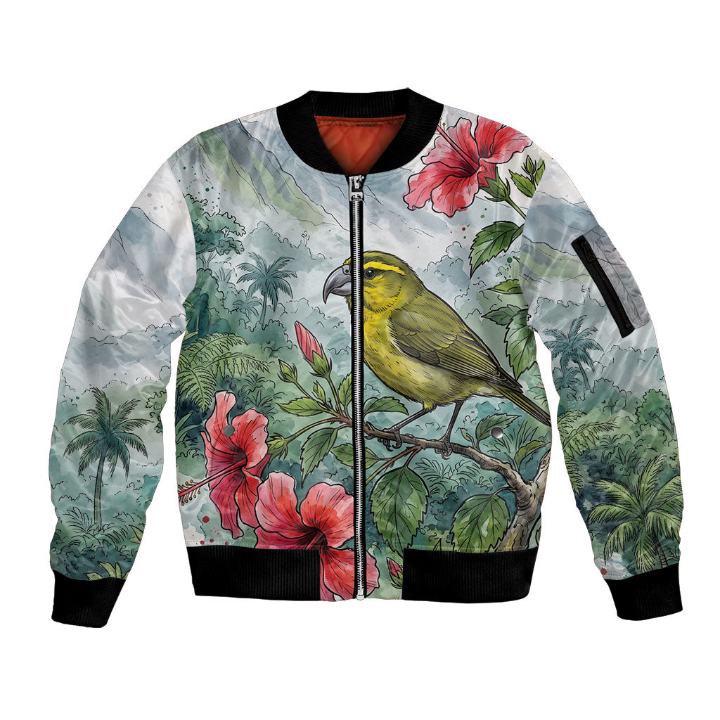 Aloha Hawaii Maui Parrotbill Hibiscus Watercolor Sleeve Zip Bomber Jacket LT14 Unisex Watercolor - Polynesian Pride