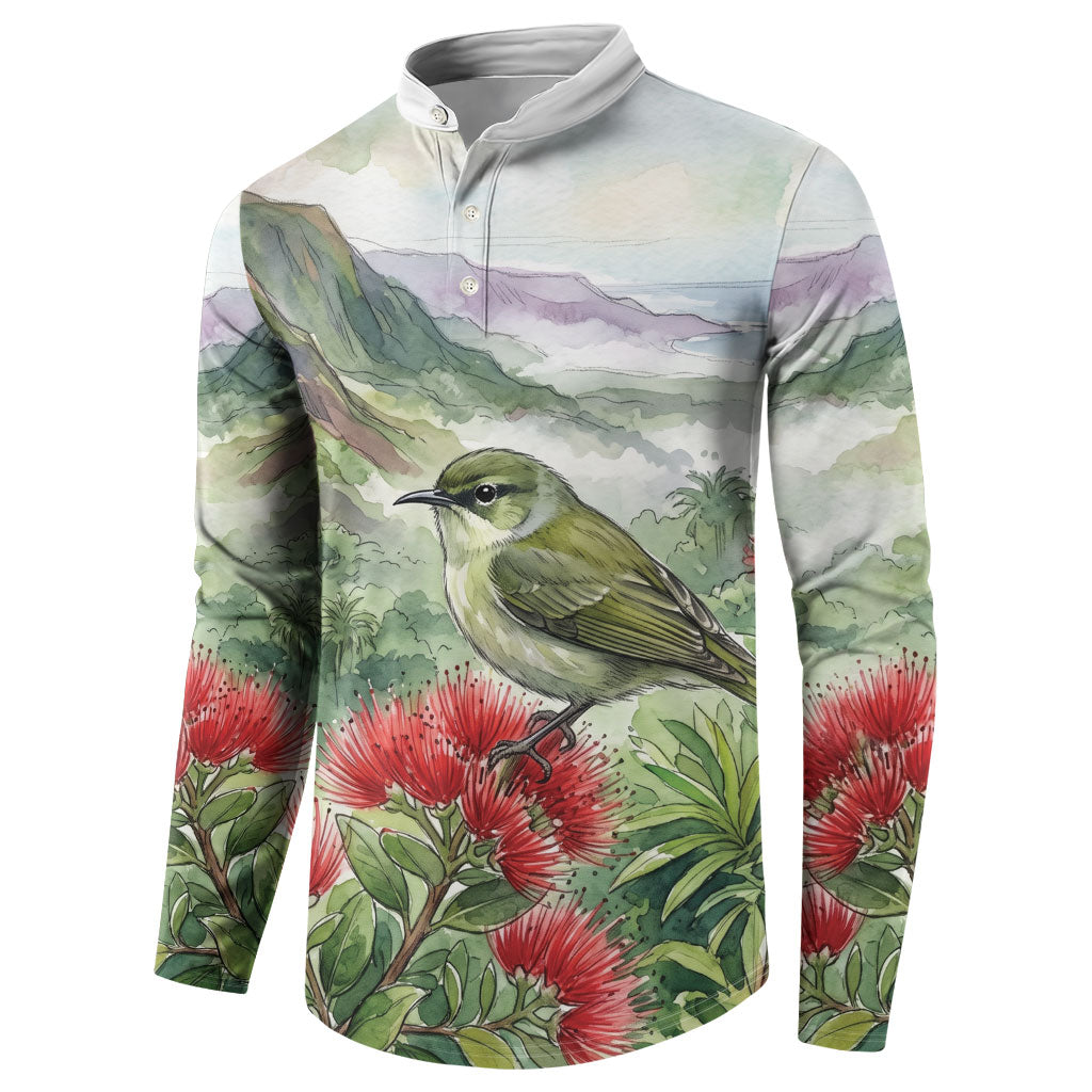 Aloha Hawaii Creeper Ohia Lehua Watercolor Button Sweatshirt